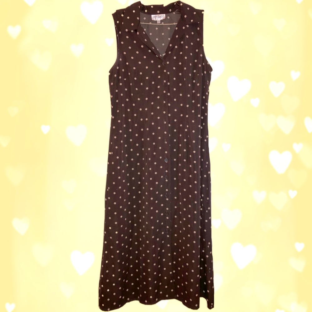 Studio 1 Long Brown Polkadot Dress